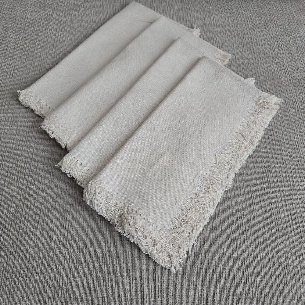 NEW Crate&Barrel Craft Birch Beige Organic Cotton Fringe Napkin, Set of 4